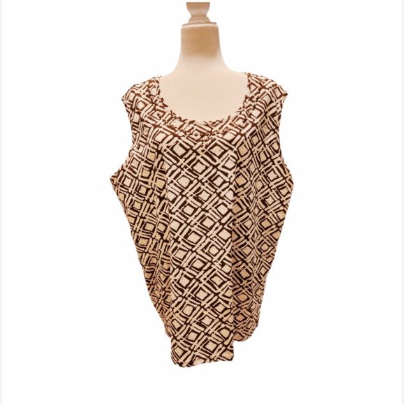 2.	Onque Woman Bead Embellished Brown and Off-White Print Tank Top 3X - Picture 2 of 3